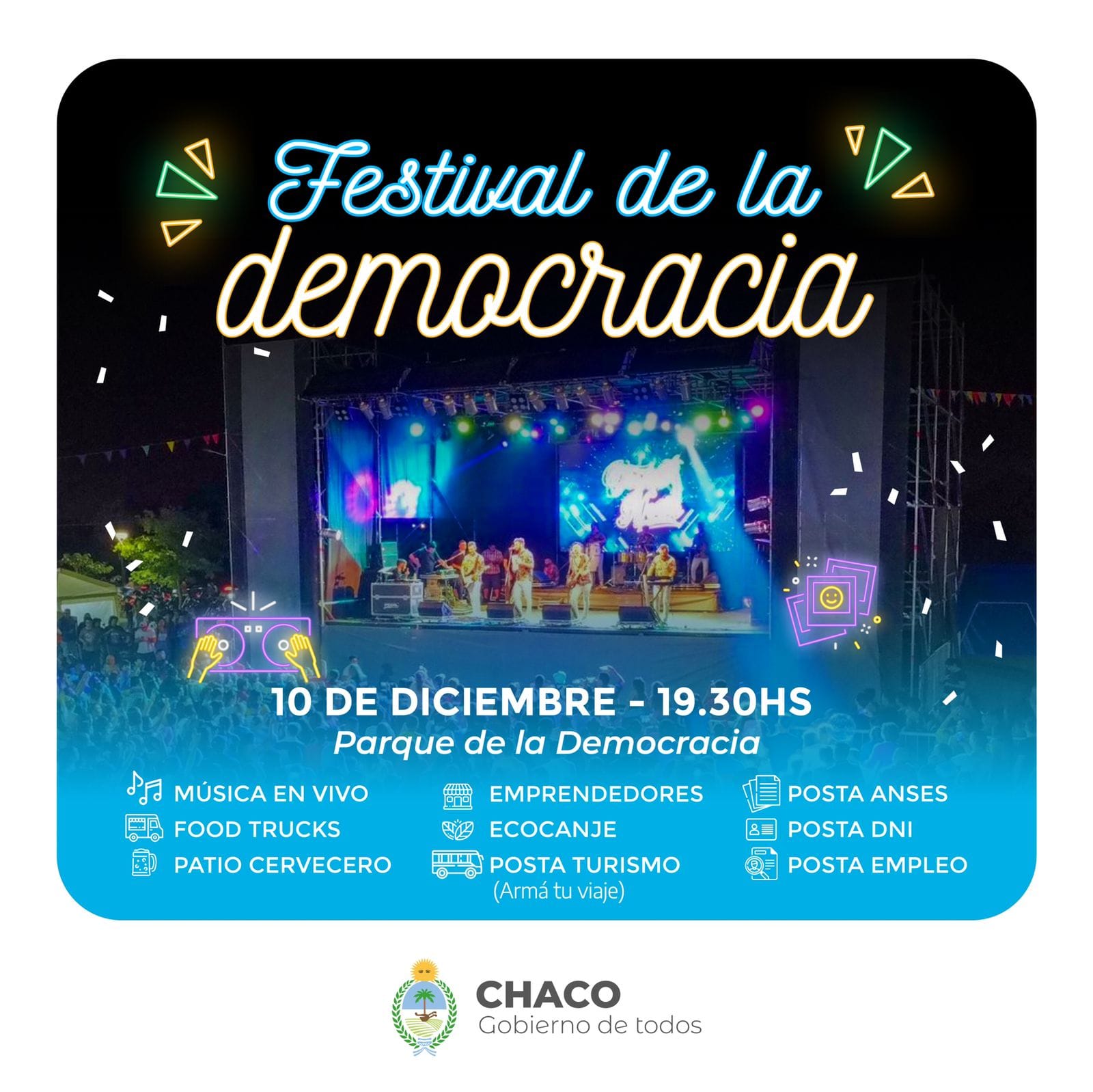 EL GOBIERNO PROVINCIAL INVITA A DISFRUTAR DEL FESTIVAL DE LA DEMOCRACIA ESTE VIERNES