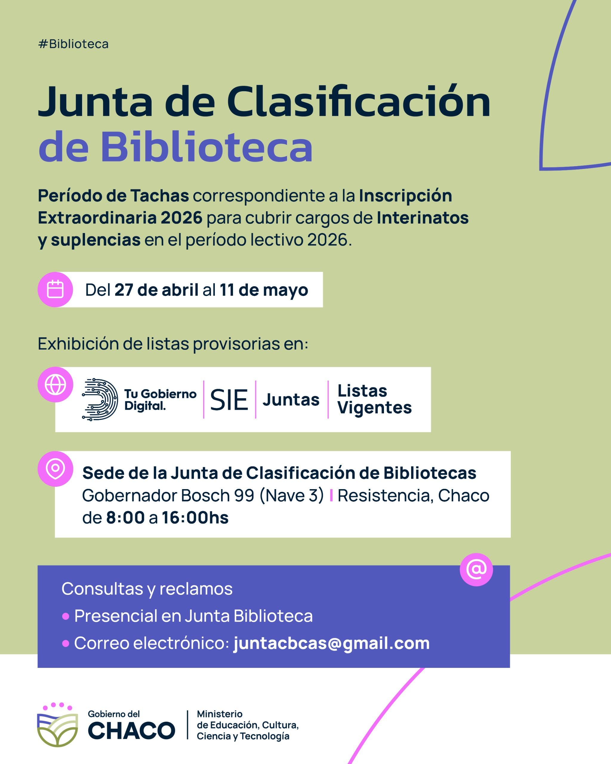 *ATENCI&Oacute;N BIBLIOTECARIOS: ABRE PER&Iacute;ODO DE TACHAS DE INSCRIPCI&Oacute;N EXTRAORDINARIA 2026*